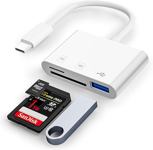 USB C SD Card Reader, 3-in-1 SD Card Adapter with SD MicroSD USB, Groodo Memory Card Reader MicroSD Card Reader Compatible with iPhone15 16/iPad/Mac/Laptop and More USB-C Devices