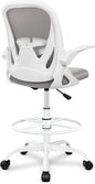 Primy Ergonomic Drafting Chair with Flip-up Armrests Tall Office Chair for Standing Desk Comfortable Desk Chair with Adjustable Footrest Ring and Lumbar Support in Gray Perfect for Home and Office Use