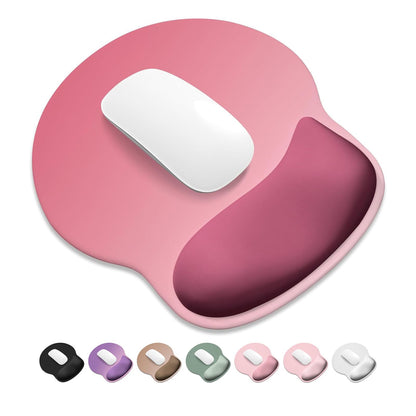 ITNRSIIET Ergonomic Mouse Pad with Wider Memory Foam Wrist Rest +17% - Curved Cushion Reduces Pressure 20%, Pain Relief, Non-Slip, Smooth, Cute Colors, 9.85 x 9 in, Pink Ombre