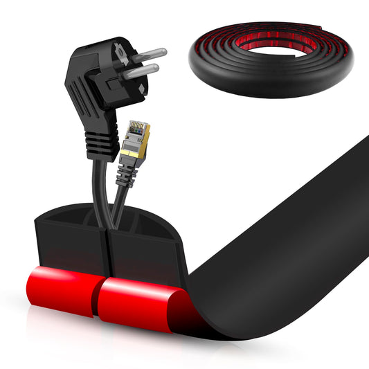 Floor Cord Cover Self Adhesive Cord Hider,10FT Cable Management, Extension Strip Protector for Wires, Prevent Cable Trips for Offices, Gyms, Exhibitions Cavity:0.47"(W) x 0.35"(H) Black
