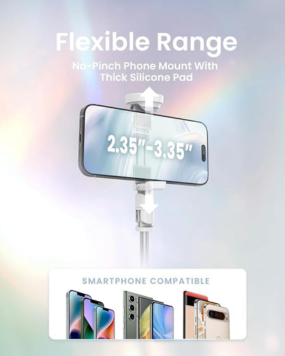 KraftGeek Tripod for iPhone, 66” JustTap Phone Tripod, Selfie Stick Cell Phone Stand for Recording Travel, Content Creator Essentials, White