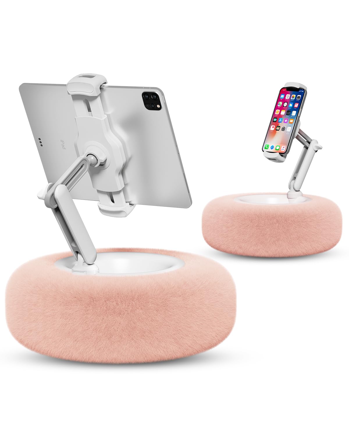 Viozon Tablet Stand Pillow, Compatible with 4.7"-13" Phone/Tablet, iPad, iPhone, Samsung, Google, Kindle, 360°Adjustable Phone Holder for Bed with Soft Plush Fabric, and Detachable Bowl, White
