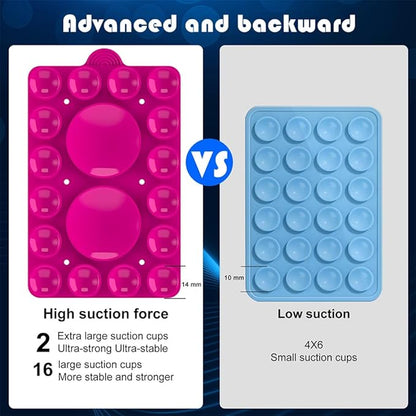 Double Sided Silicone Suction Phone Holder Mount,Compatible with iPhone and Android Cases Hands-Free Mirror Shower Phone Mount Strong Grip Holder (Rose Pink, Double Sided 2PCS)