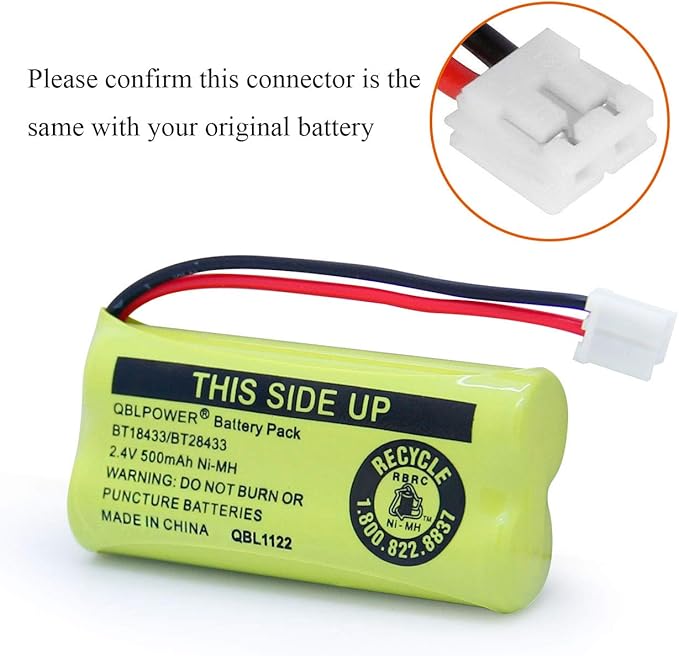 BT18433 BT28433 2.4v 500mAh Ni-Mh Phone Battery Rechargeable Compatible with AT&T Vtech BT-8300 BATT-6010 BT184342 BT284342 BT1011 BT1018 BT1022 BT1031 89-1326-00-00 CPH-515D(8 Pack)