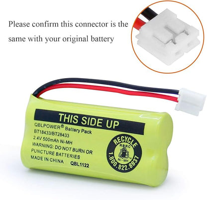 BT18433 BT28433 2.4v 500mAh Ni-Mh Phone Battery Rechargeable Compatible with AT&T Vtech BT-8300 BATT-6010 BT184342 BT284342 BT1011 BT1018 BT1022 BT1031 89-1326-00-00 CPH-515D(8 Pack)