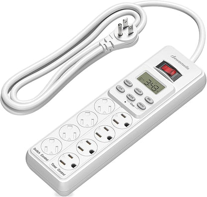 DEWENWILS 8 Outlet Power Strip with Timer (4 Timed/4 Always On), Indoor Digital Timer Outlet for Reptile Light, Turtle Grow Light, Bearded Dragon Tank, Aquarium, 6ft Flat Plug Cord, 15A, UL Listed