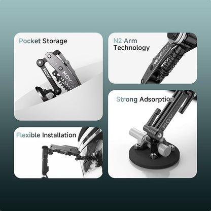 MOVMAX Blade Arm for DJI Pocket 3, Insta 360, and GoPro Hero 12 Cameras with N2 Arm Technology and Universal Locking Screw, Car Suction Cup Mount (ICY Rose)