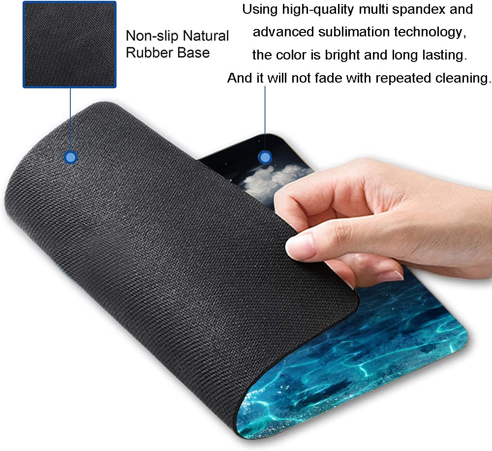 Mouse Pad, Ocean and Moon Mouse Pad, Square Waterproof Mouse Pad Non-Slip Rubber Base MousePads for Office Laptop, 9.5"x7.9"x0.12" Inch(Ocean and Moon)