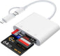 Lightning and USB C SD Card Reader for iPhone iPad Mac Android Phone Laptop, 3 in 2 Memory Card Reader Supports Compact Flash SD Micro SD CF Card, Digital Camera Adapter Plug and Play