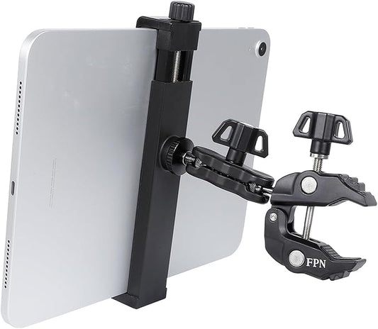 Aluminium Tablet Holder Mount for Spin Bike, iPad Mount Handlebar Clamp for Stroller, Golf Cart, Wheelchair, Scooter, Spin Bike, Music Mic Stand, Fits 6.5-12.9" Tablets