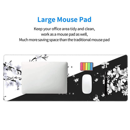 Japanese Life Death Keyboard Mat, Black White Japanese Anime Gaming Mouse Pad for Desk with Anti-Slip Rubber Base and Stitched Edges, Japanese Sakura Pagoda Sun Mouse Pad