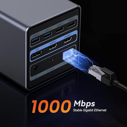 TobenONE USB C Docking Station Dual/Triple Monitors with 150W Power Adapter for Dell/HP/Lenovo/Surface/Asus/Chromebook, 2 HDMI, DP, 5 USB, Ethernet, SD 4.0/Micro SD