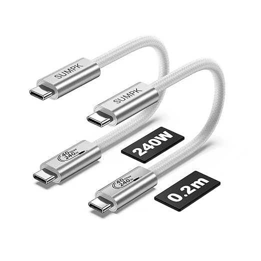 SUMPK 6 inch Short USB4 Cable 2 Packs, 240W USB C to USB C Cable Fast Charging, 8K HD Display, 40gbps Data Transfer Type C Cord Compatible for iPhone 15/15Plus/15Pro/ Max