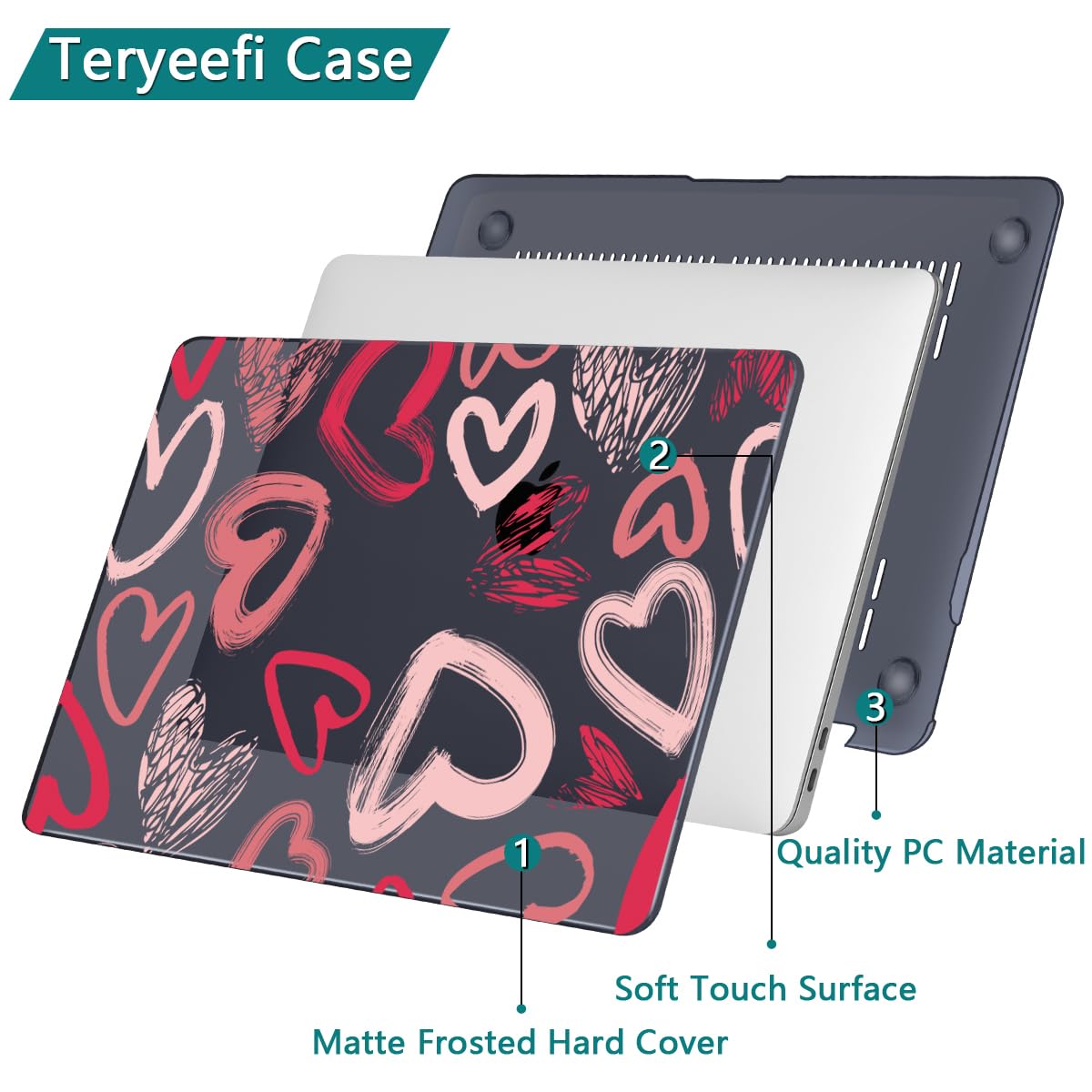 Teryeefi for MacBook Pro 13 inch Case 2025 2024 2022 2021 2019 2018 2017 2016 Release fits Model A2338 M2 M1/A2289/A2251/A2159/A1989/A1706, Design Hard Shell with Keyboard Cover Dust Plug, Heart A002