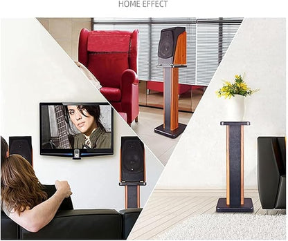 Speaker Stands Wood Grain 28 Inch Universal Floor Speaker Stands Pair Heavy Duty Surround Sound Speaker Monitor Stand for Home Theater with Sand Filling Tuning Function - 1 Pair