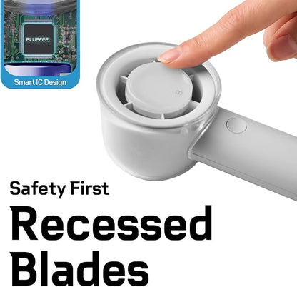 Bluefeel Portable Handheld Turbo Fan, 5-Speed Mini Personal Fan with Adjustable Turbo Mode, 16H Max Cooling Time, and 3000mAh USB Rechargeable Battery for Travel/Outdoor/Home/Office (Soda White)