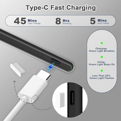 Pencil 2nd Generation for iPad 2018-2024 with Magnetic Wireless Charging Compatible with Apple iPad Pro 13”(M4)/12.9”/11”,iPad Air 6(M2)/5/4/3,iPad mini 7(A17 Pro)/6/5,iPad10/9/8/7/6 Black