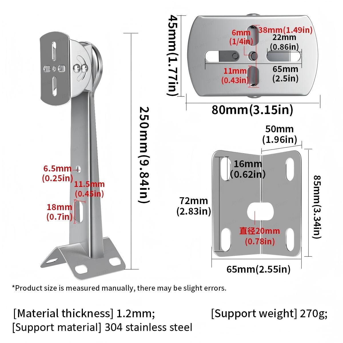 ZT-NET ZT-NET Security Camera Corner Pole Mounting Bracket Stainless Steel