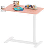 SANODESK Medical Adjustable Overbed Bedside Table with Hidden Casters, Pneumatic Mobile Laptop Computer Standing Desk Cart with Tray, Hospital and Home Use(31.5" W x 17.7" D, Pink)