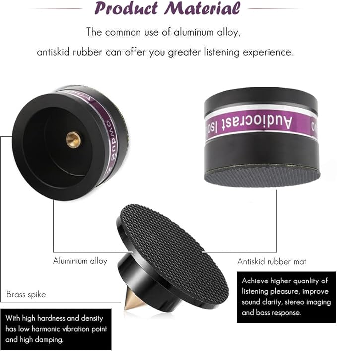 HiFi Speaker Spikes IF03B by Audiocrast, Speaker Vibration Dampener Stand Feet Pads Shock Absorber Isolation Pucks, Speaker Resonance Reducer with Non-Slip Mat for Turntable Amp CD DAC Recorder