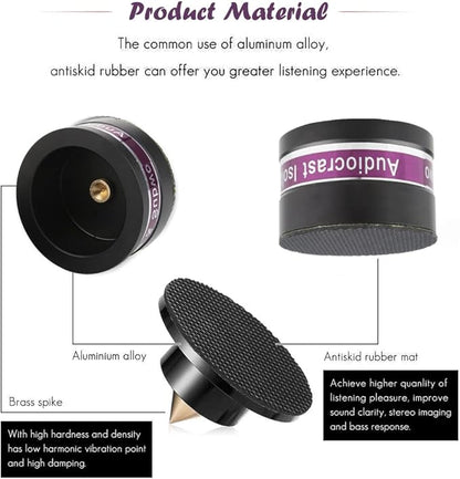 HiFi Speaker Spikes IF03B by Audiocrast, Speaker Vibration Dampener Stand Feet Pads Shock Absorber Isolation Pucks, Speaker Resonance Reducer with Non-Slip Mat for Turntable Amp CD DAC Recorder