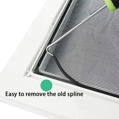Screen Tool for Window Screen Replacement - Two Spline Roller (Steel and Nylon Bearing Roller), Spline Removal Hook, Two Sizes Screen Spline, Utility Knife, Tape Measure, Tooltriz