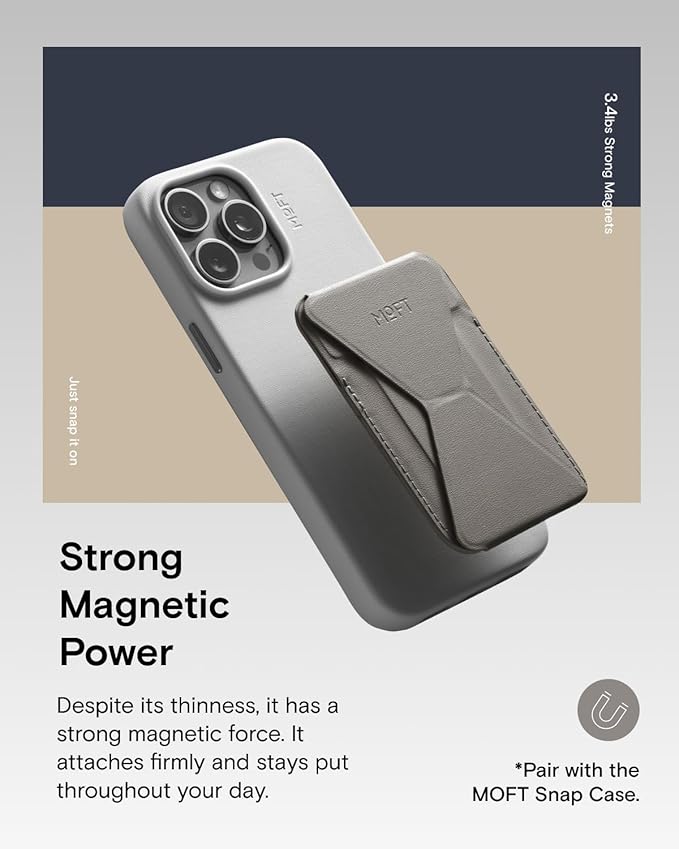 MOFT Magnetic Wallet Stand Compatible with iPhone 16/15/14/13/12 Series, Angle Adjustment & Magsafe Compatible MOVAS Phone Stand,Taupe