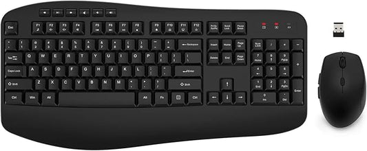 Wireless Keyboard Mouse Combo, EDJO 2.4G Full-Sized Ergonomic Keyboard with Comfortable Palm Rest and Optical Wireless Mouse for Windows, Mac OS PC/Desktops/Laptops (Grey)