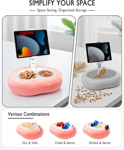 Tablet Pillow Stand, Compatible with 5"-12.9" Kindle, iPad, Phone/Tablet, Google, Samsung, 360° Rotating Phone Holder for Bed, Soft Plush Fabric, Detachable Bowl, Reading and Relaxation on Bed, Pink