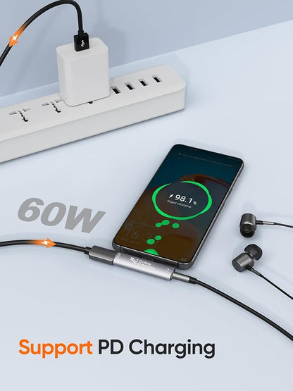 CableCreation USB C to 3.5mm Headphone and Charger Adapter, 2 in 1 Type-C to 3.5mm Audio Hi-Res with PD Fast Charge, USB C to Aux with Charging Dongle for iPhone 16 15 Pro Max, Galaxy 24+, Pixel, iPad