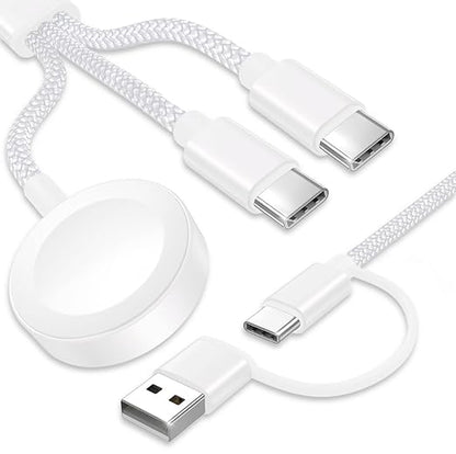 Upgraded 3 in 2 USB C Cable for Apple Watch Charger (4FT/1.2M) Travel USBC Multi Fast Charging Cord Compatible with iWatch Ultra 2/SE 2/10/9/8/7/6/5/4/3/2/1, iPhone 16/15 Pro Max Plus, iPad, AirPods