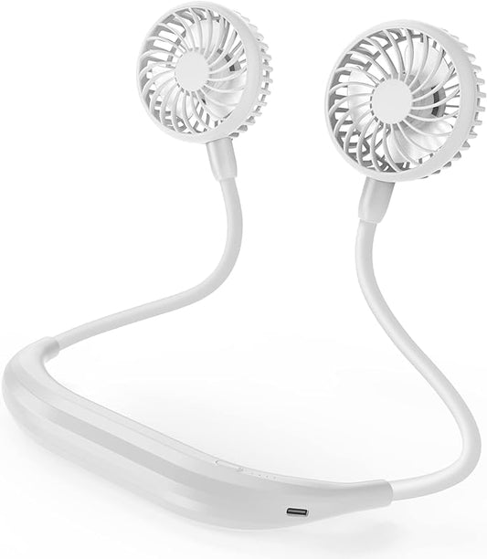 Portable Neck Fan, 2600mAh Battery Operated Ultra Quiet Hands Free USB Fan with 3 Speeds, Strong Wind, 360° Adjustable High Flexibility Wearable Personal Fan for Home Office Outdoor Travel-White