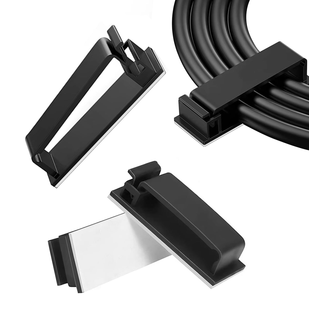 Adhesive Cable Clips Holder, Outdoor Light Clips, Black Cord Wire Clips, Sturdy Nylon Cord Wall Finisher Wire Clamp for Home, Car, Office Desk Wire Management (Black, XL-80 PCS)