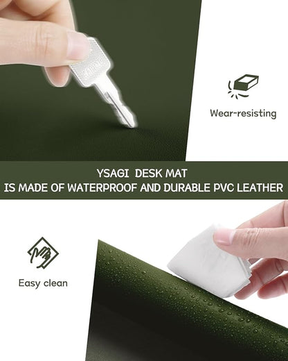 YSAGi Non-Slip Leather Desk Pad, Waterproof Laptop Computer Desk Keyboard Mat, Table Protector Blotter Mat, Large Mouse Pad for Office/Work/Home/Decor(Olive Green, 31.5" x 15.7")