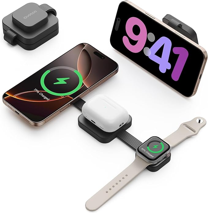 2025 for iPhone 16 Pro Max 3 in 1 Foldable Wireless Charging Station for MagSafe Magnetic Charger, Travel Stand 20W Charge Multiple Devices for iPhone 16/15/14/12/11/X-Apple iWatch Ultra/SE AirPods