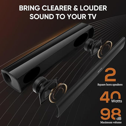 Saiyin Sound Bar,17 inch Sound Bar for Smart TV with Bluetooth 5.3/Optical/AUX Connection, Soundbar for TV/PC/Gaming/Projectors,Wall Mountable & Ultra Compact Design