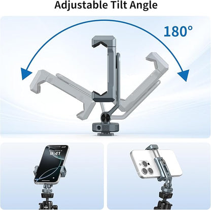 VRIG PH-18 Metal Phone Tripod Mount with Cold Shoe & 1/4"-20 Screw Holes, 360° Rotation Horizontal & Vertical Shooting, Adjustable Angle Smartphone Holder Tripod Adapter for iPhone, for Samsung