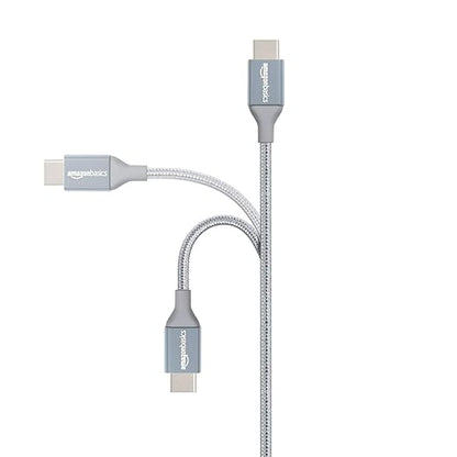 Amazon Basics USB-C to USB-A 2.0 Fast Charger Cable, Nylon Braided Cord, 480Mbps Speed, USB-IF Certified, for Apple iPhone 16/15, iPad, Samsung Galaxy, Tablets, Laptops, 3 foot, Dark Grey