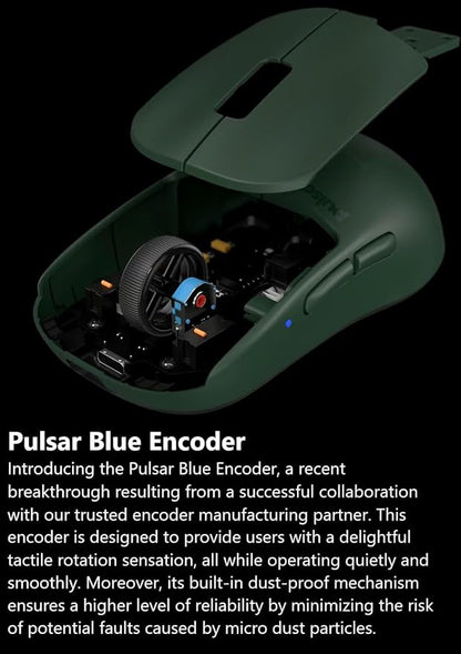 Pulsar Gaming Gears X2H Wireless Gaming Mouse, Founder's Edition, Ultra Lightweight 1.90 oz (54 g), Symmetrical, Optical Switch, 2.4 Ghz 1 ms, 26000 DPI, PAW3395 Sensor (Medium, Wireless, Green)