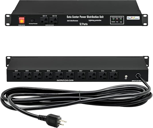 ThePoEstore 1U Horizontal PDU 19" Rack Mount Power Strip