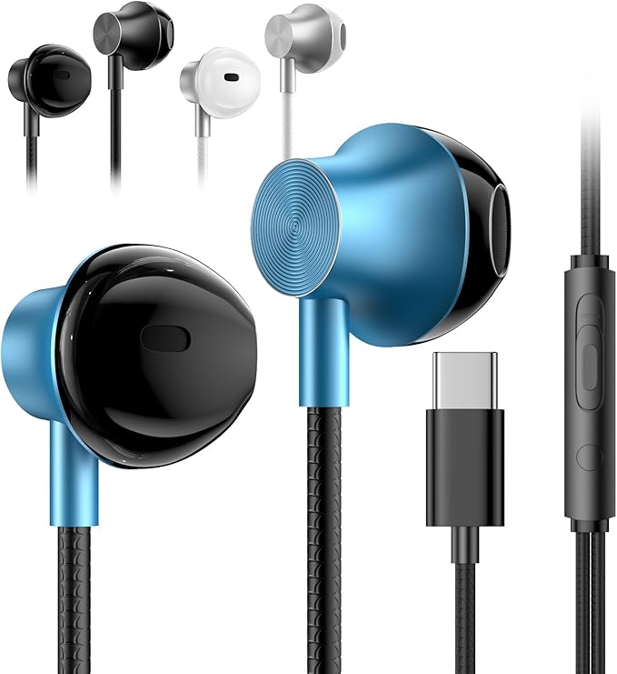 USB C Headphone with Microphone 3 Pack, Type C Wired Earbuds with Noise Isolating, in-Ear USB-C Earbuds Earphones Compatible with iPhone 15, iPhone 16, iPad
