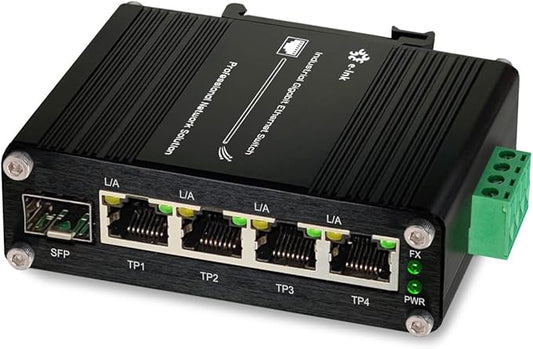 Throncom Industrial Gigabit 4-Port Ethernet Switch - Hardened 10/100/1000Mbps Fiber with 100/1000M Adaptive SFP Slot, Din Rail/Wall Mount, Unmanaged Network, 12-48V DC, 5-Port