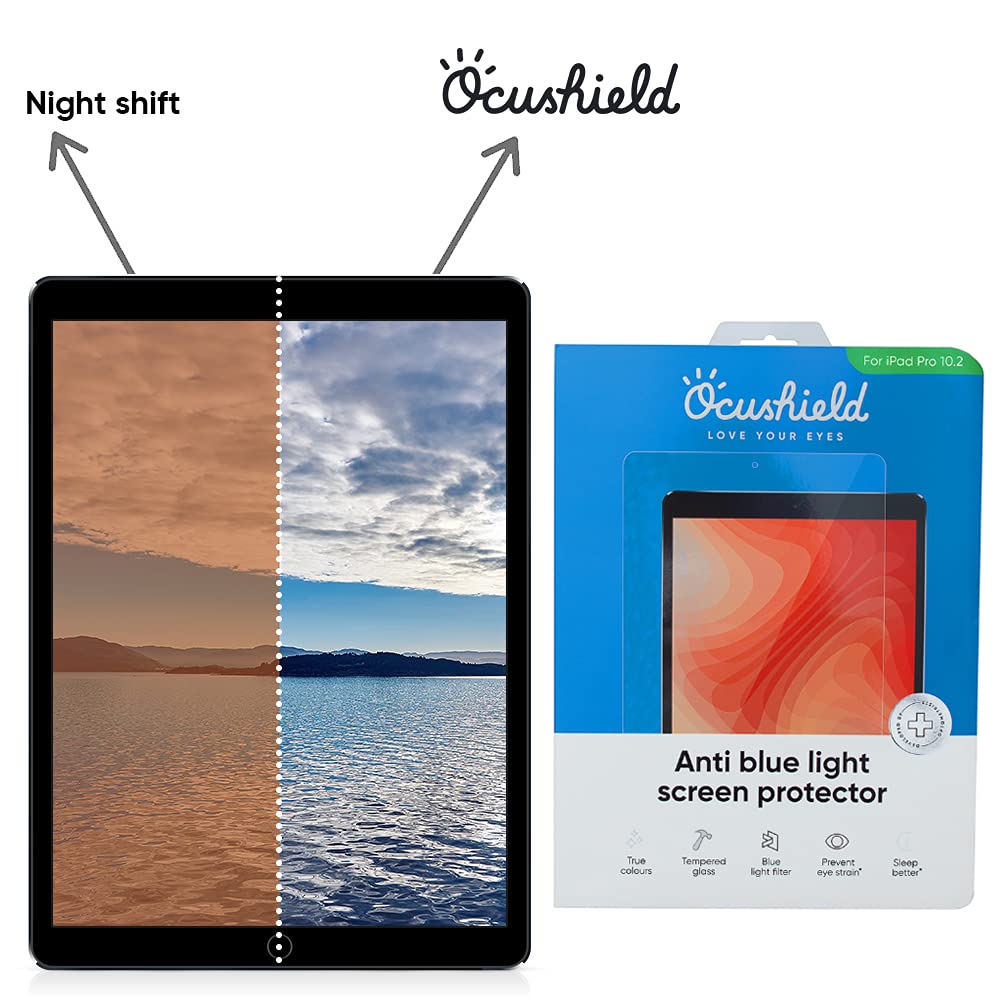 Ocushield Anti Blue Light Tempered Glass Screen Protector for Apple iPad 10.2" (2018 & 2020) 7th/8th/9th Generation - Blue Light Filter for iPad - Anti Glare - Protect Your Eyes & Improve Sleep