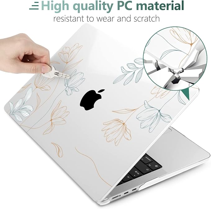MEEgoodo Case for MacBook Air M4/M3/M2 13.6 inch 2025 2024 2022, Fit Model A3240 A3113 A2681, Compatible with MacBook Air 13 inch, Laptop Hard Shell Case with Keyboard Cover, Engraving Floral