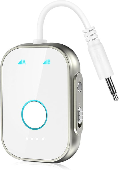 Bluetooth Transmitter Receiver, 2-in1 Wireless Adapter for Airplane, Bluetooth 5.3 Transmitter for TVs, Gym Equipment, Cars,Use with 3.5mm Jack and RCA Cable