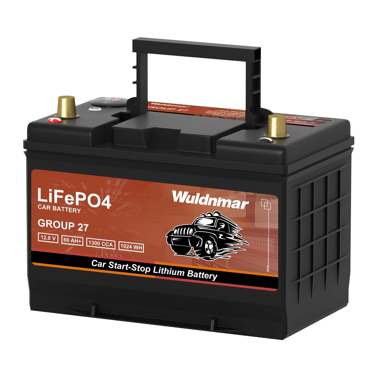 Group 27 12V 80Ah Lithium Battery, LiFePO4 Automotive Battery with 1300CCA, Lightweight Lead-Acid Replacement for Cars, Trucks & SUVs