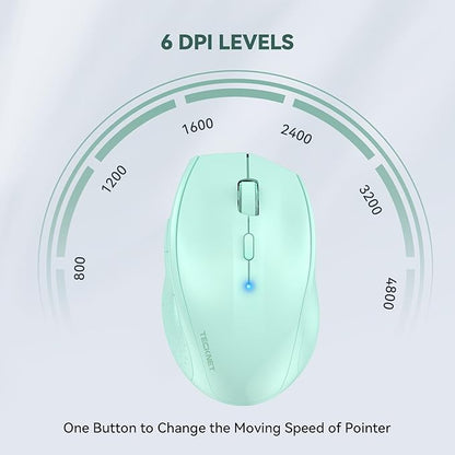 TECKNET Bluetooth Mouse, 4800 DPI Wireless Mouse, 2-Year Battery 6 Adjustable DPI, 6 Buttons Compatible with Laptop/Windows/Computer - Green