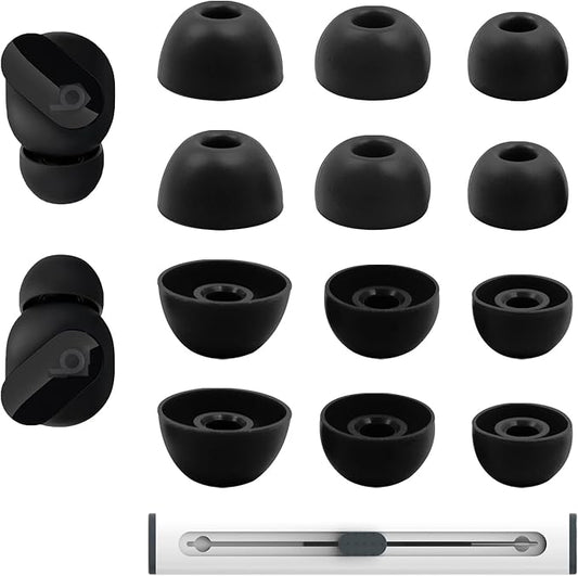 Replacement Silicone Ear Tips for Beats Fit Pro/Studio Buds/Studio Buds+ Headphone, 6 Pairs Earbuds Eartips L/M/S, Eargels Set Fit in Case, Earplug Ear Cap (Black with Pen)