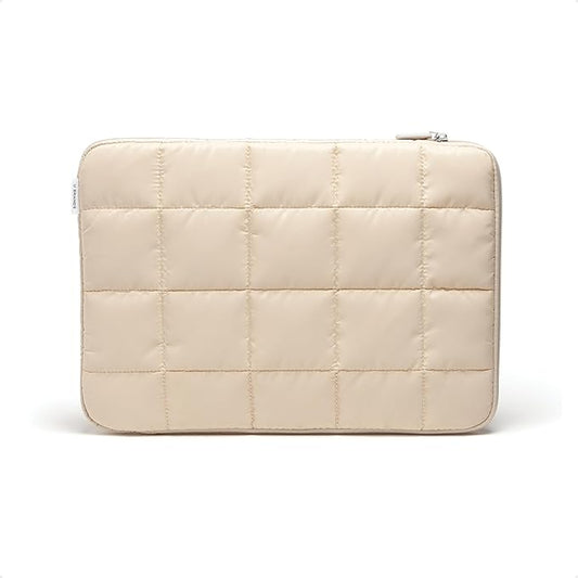 U Brands Nylon Puffer Large Laptop Case, 10.5" x 15", Computer Bag for MacBook Pro, MacBook Air, Chromebook, HP, Laptop Bag for Women, Sand Beige