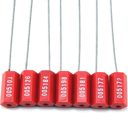 Steel Security Cable Seals Metal Numbered Security Tags Tamper Proof Pull-Tite Container Trailer Seal Ties Straps (Red, Pack of 100pcs)